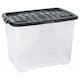image 1 of 3 x 80L Clear Plastic Curve Storage Container With Black Lid Ideal For Home & Office Organisation Clear