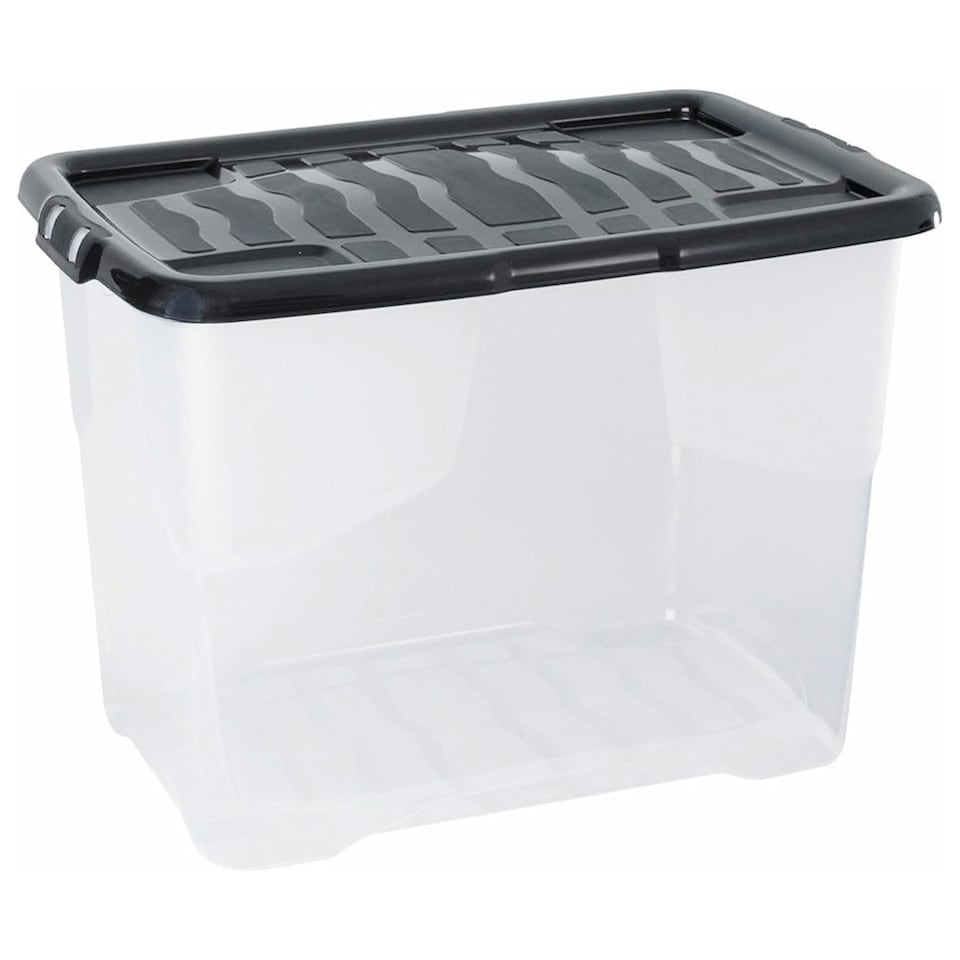 image 1 of 3 x 80L Clear Plastic Curve Storage Container With Black Lid Ideal For Home & Office Organisation Clear