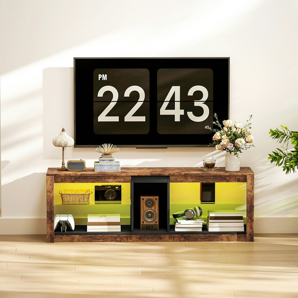 image 1 of HOMCOM TV Stand, Entertainment Centre with LED Lights, Rustic Brown | Brown | 1