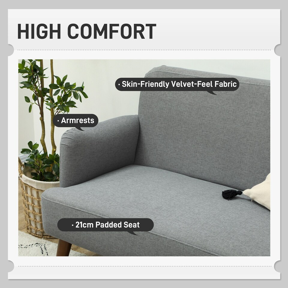 image 1 of HOMCOM 2 Seater Sofa with 21cm Thick Padding and Wood Legs, Grey