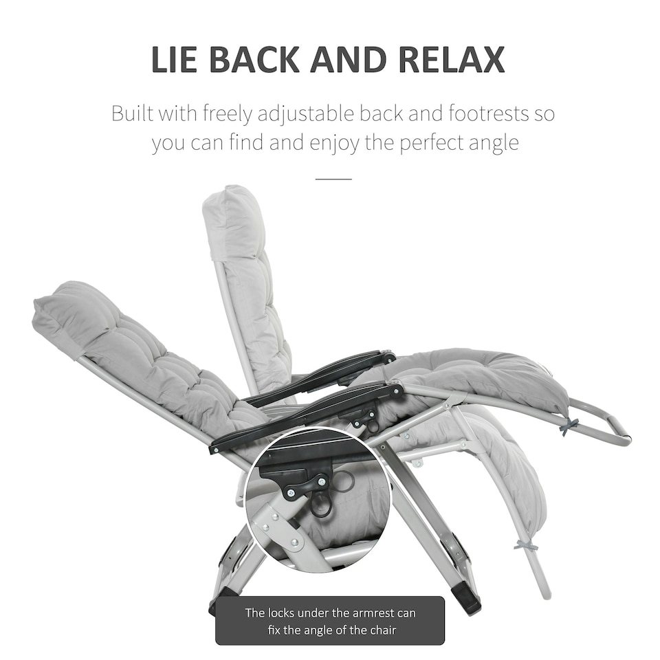 image 1 of Outsunny 2 PCS Reclining Zero Gravity Chair Folding Lounger Cushion Light Grey