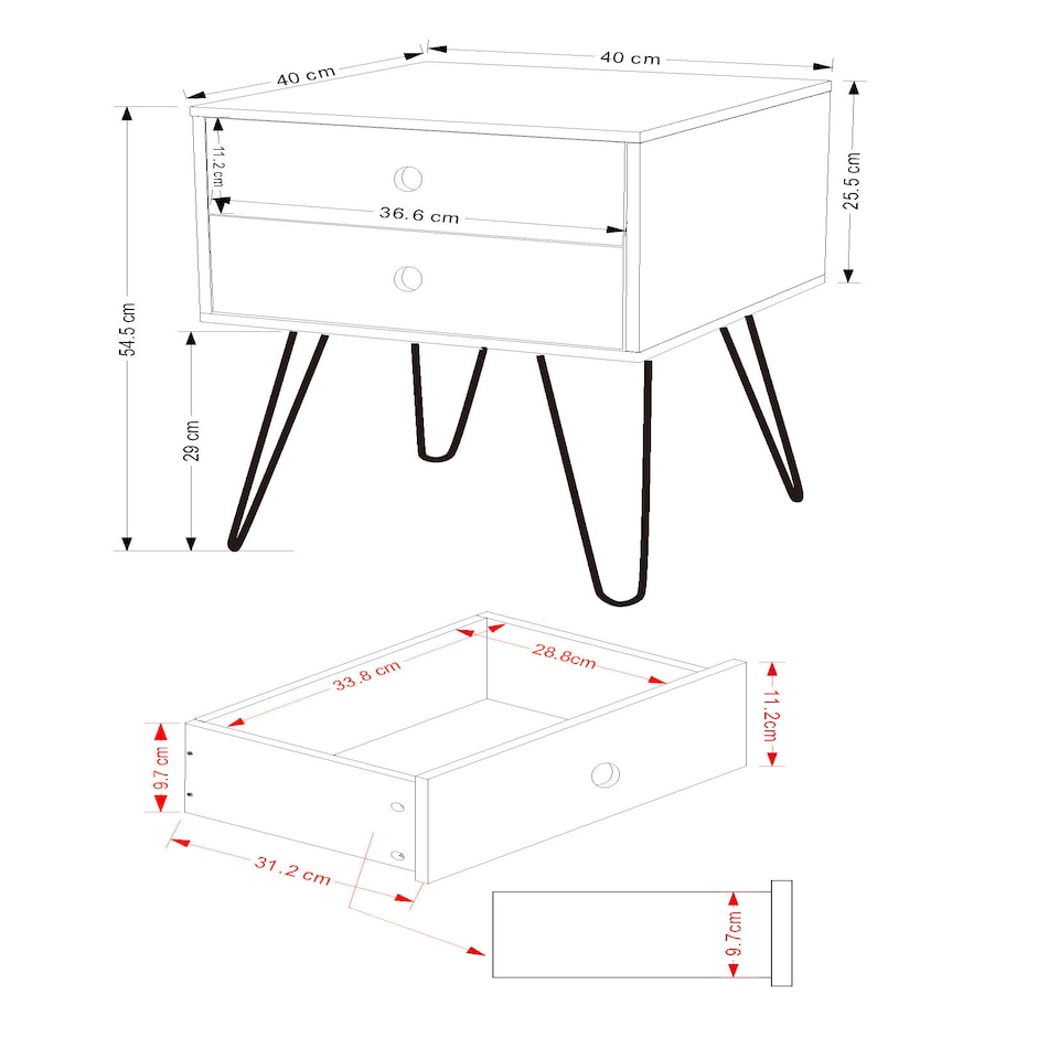 image 1 of Options Telford 2 Drawer Bedside Cabinet - Contemporary Painted Nightstand with Metal Hairpin Legs | Grey | Grey | One Size | 1