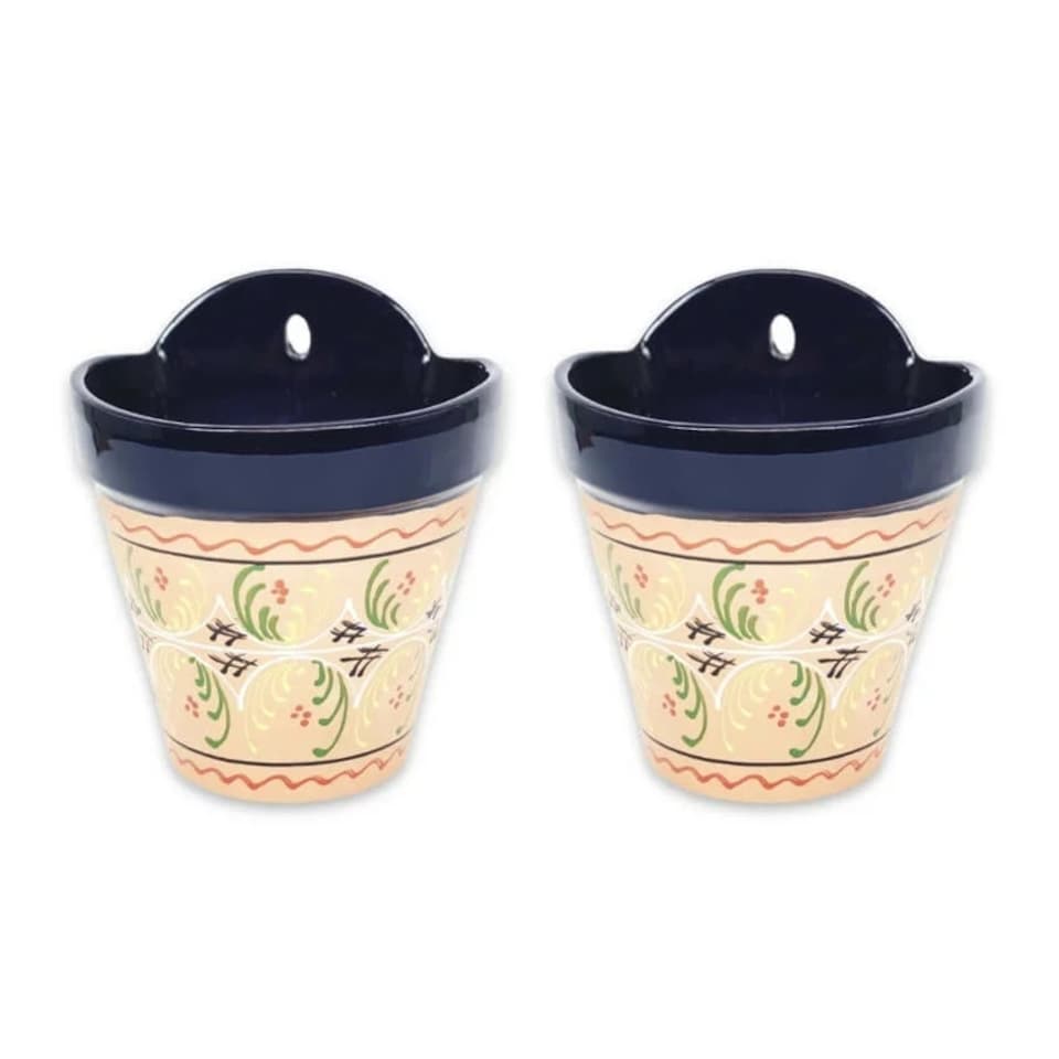 image 1 of Verano Spanish Ceramics Set of 2 Hanging Plant Pots - 22cm Inca Blue | Blue | 22cm