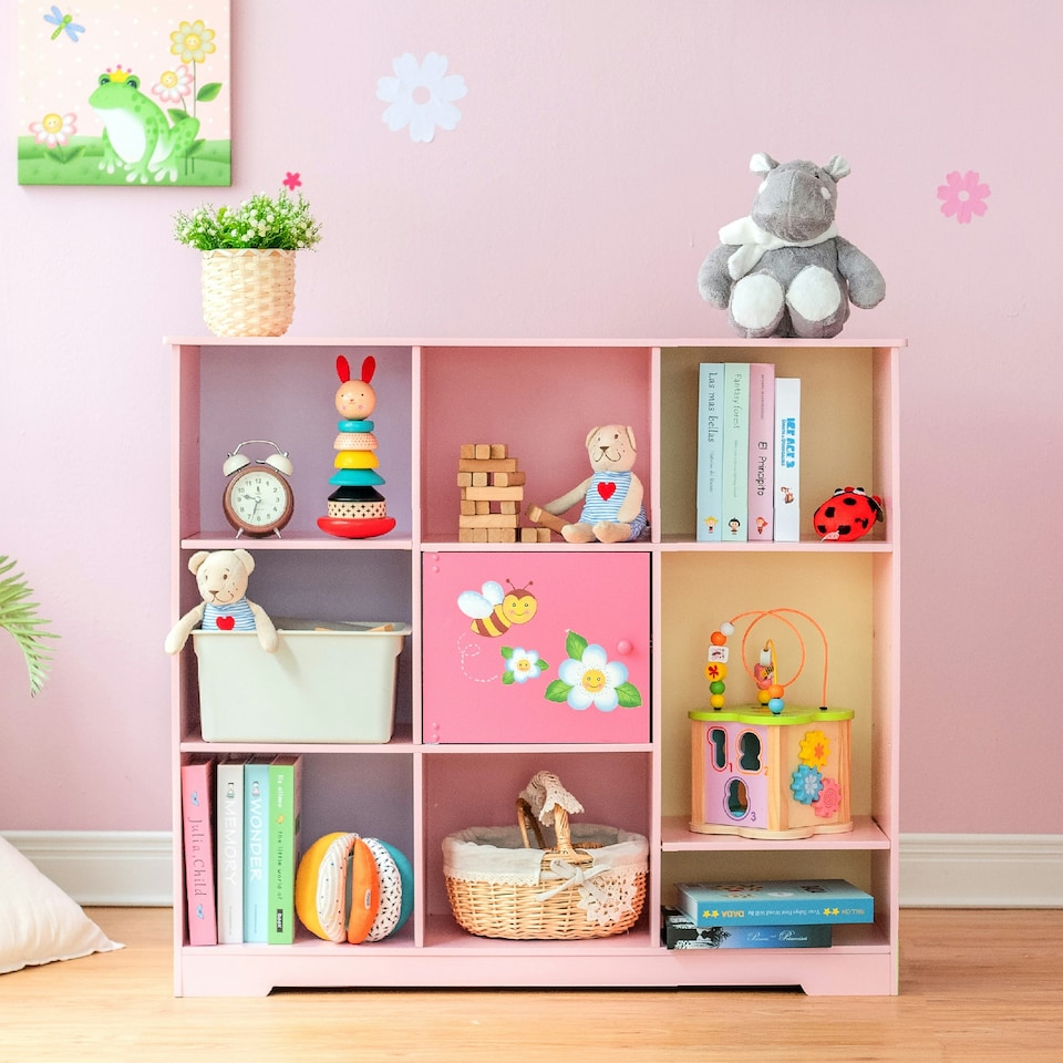 image 1 of Teamson Kids Magic Garden Kids Wooden Adjustable 3 x 3 Cube Storage Unit, Pink
