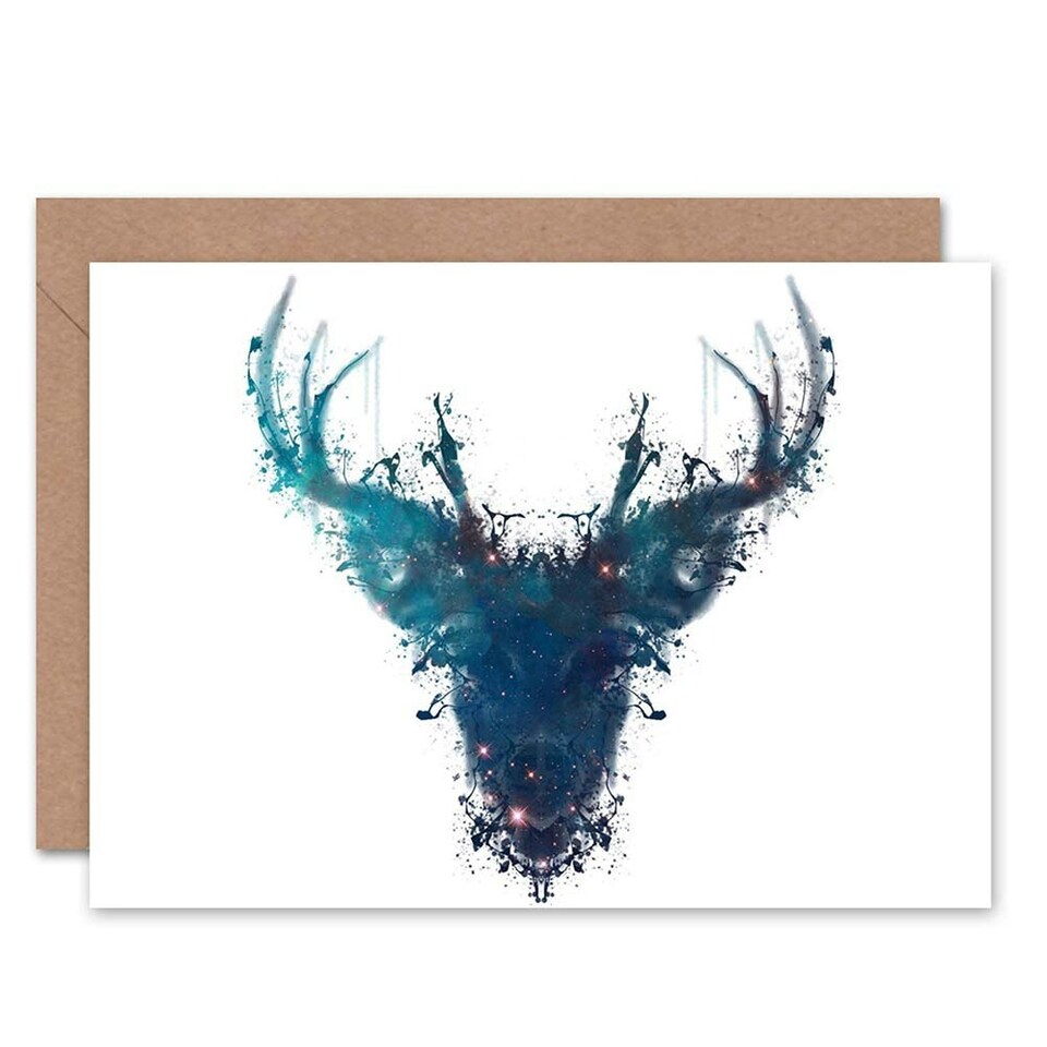image 1 of Ink Splat Stag Deer Art Blank Just to Say Card