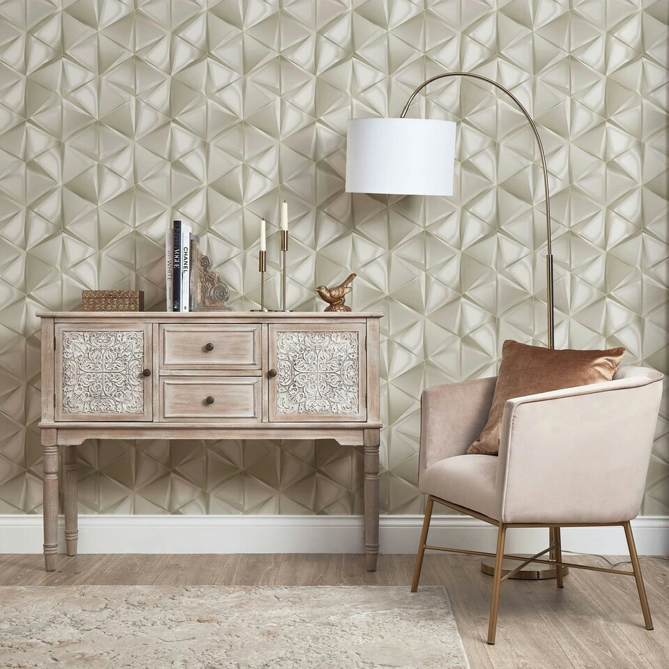 image 1 of Nera Geo Wallpaper in Taupe Multi