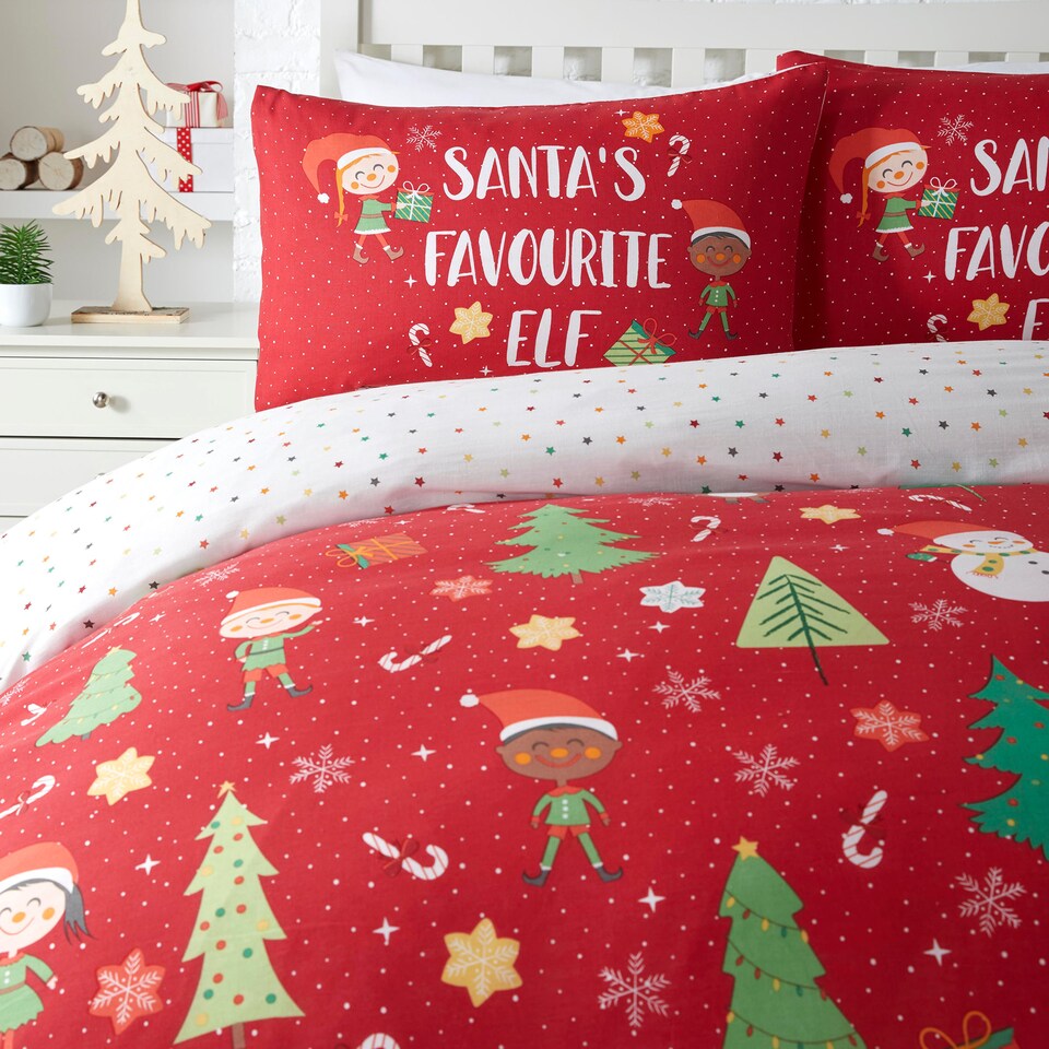 image 1 of Bedlam Elf & Santa Duvet Cover Set Multi