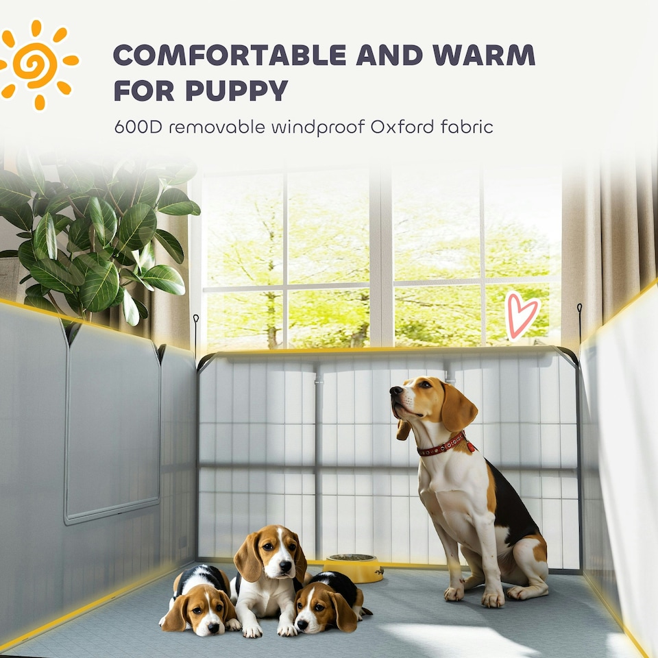 image 1 of PawHut Whelping Box w/ Washable Whelping Pad, Wind-Resistant Cloth, Black 