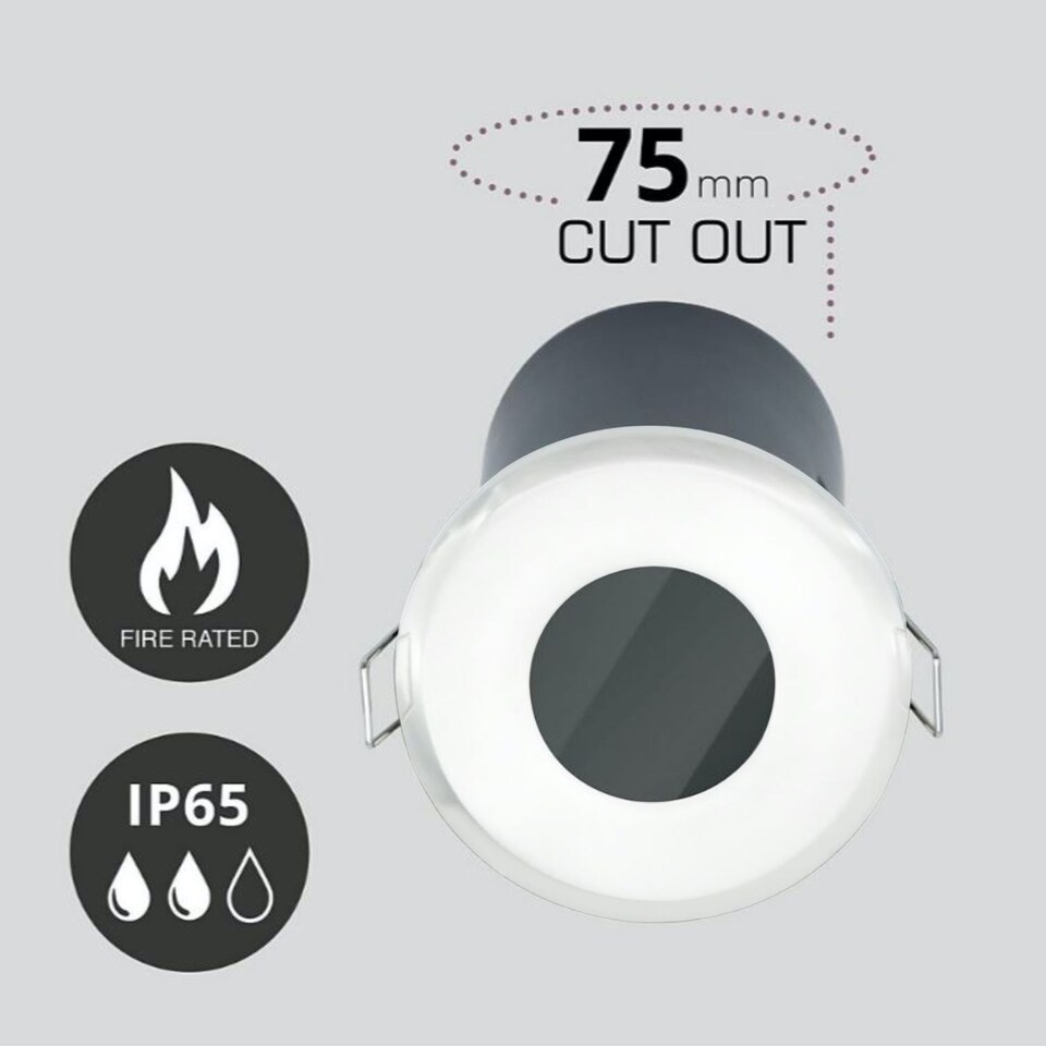 image 1 of Set of 4 Fire Rated Bathroom Downlights - White IP65 Recessed Downlights | White | Clear | 4