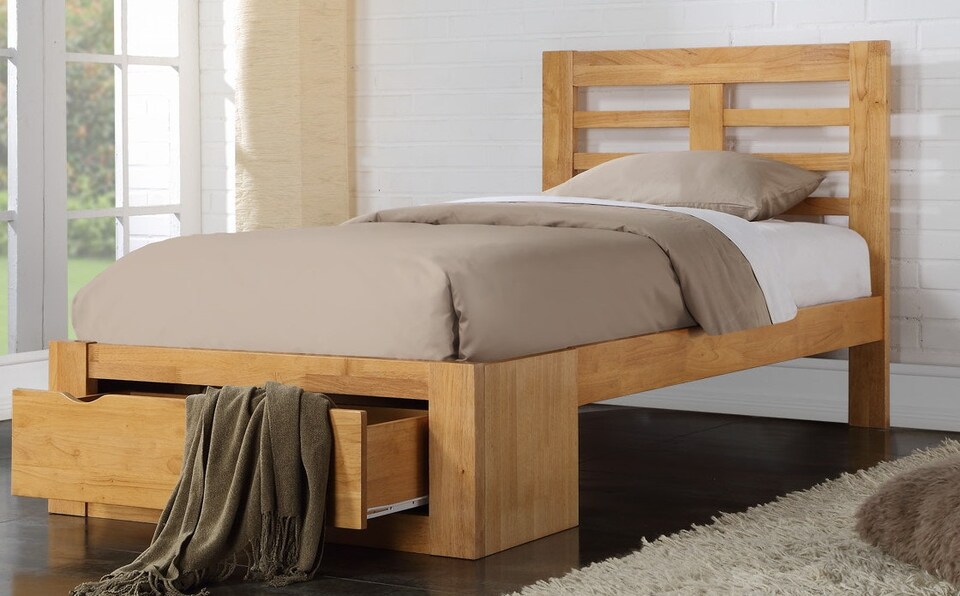 image 1 of 3ft Single Oak finish wood wooden bed frame.Underbed drawer storage