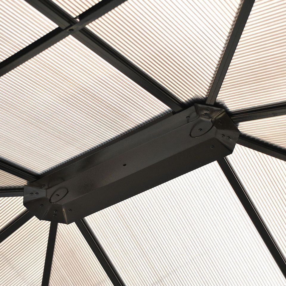 image 1 of Outsunny 3.6 x 4m Hardtop Gazebo Canopy with Polycarbonate Roof and Aluminium Frame, Garden Pavilion with Mosquito Netting and Curtains