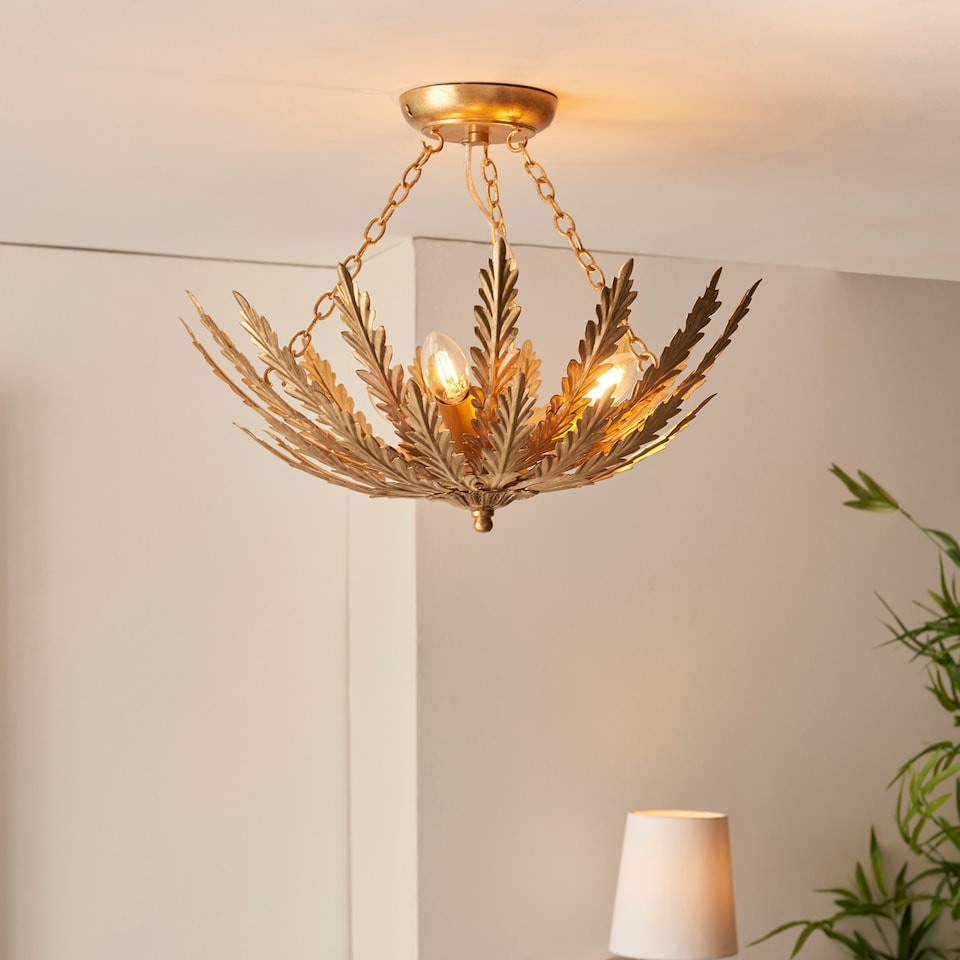 image 1 of Delphine Decorative Gold Layered Leaf Semi Flush Ceiling Light