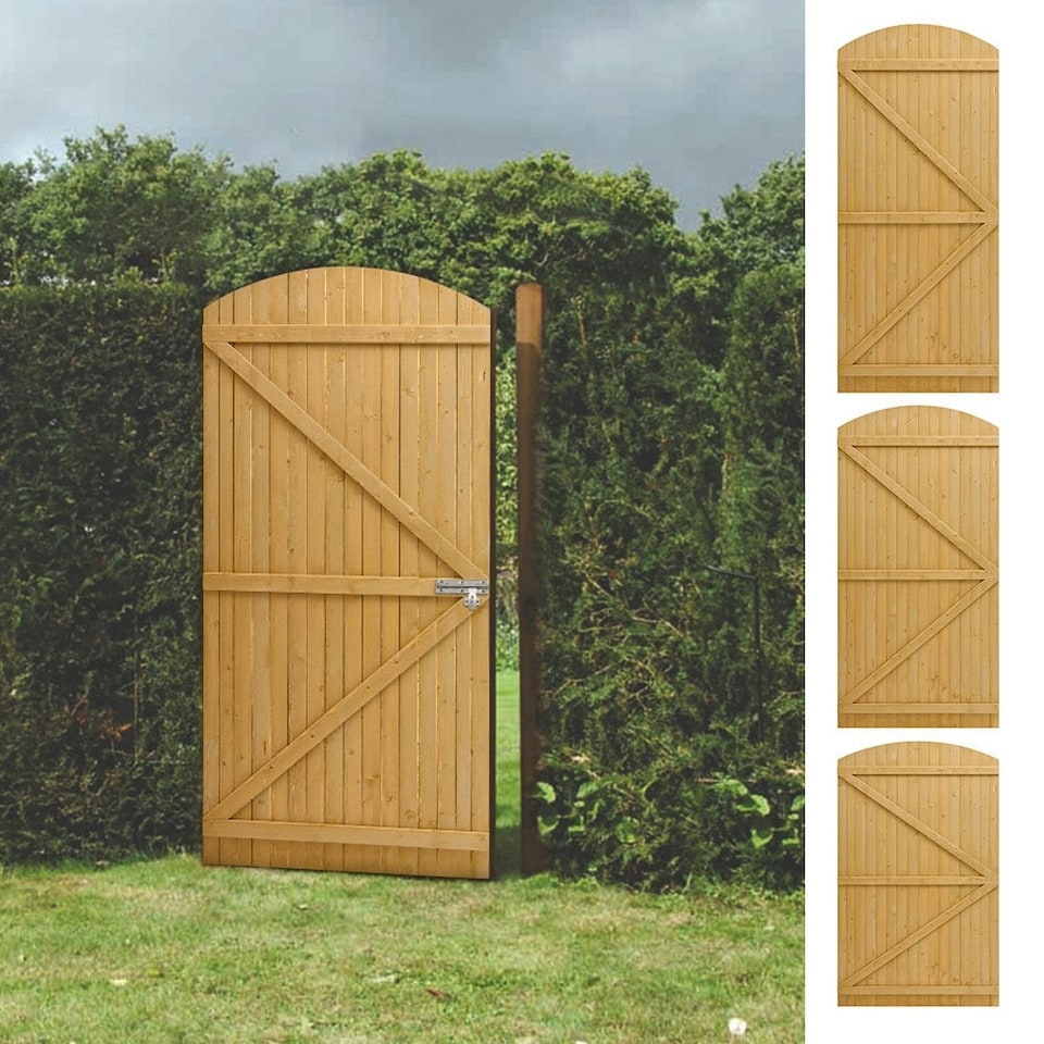 image 1 of Living and Home Semi-Braced Arch Top Wooden Garden Gate, 105x180cm