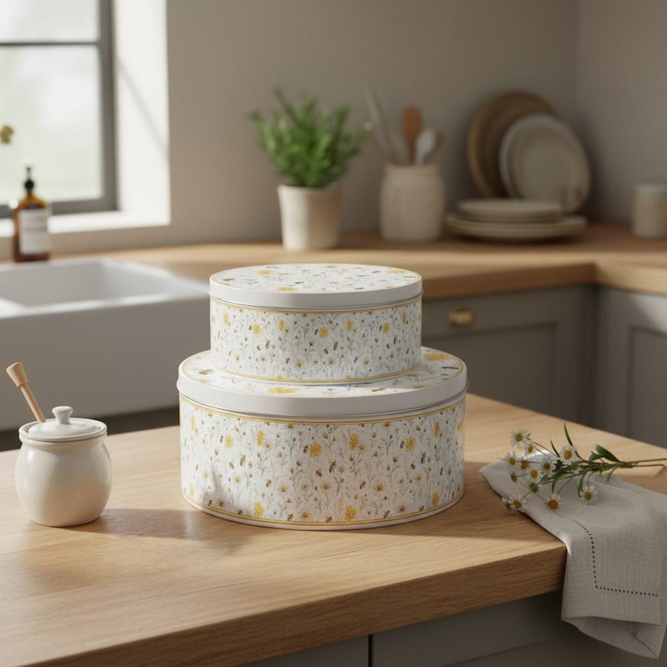 image 1 of Bees & Buds Round Cake Tin Set