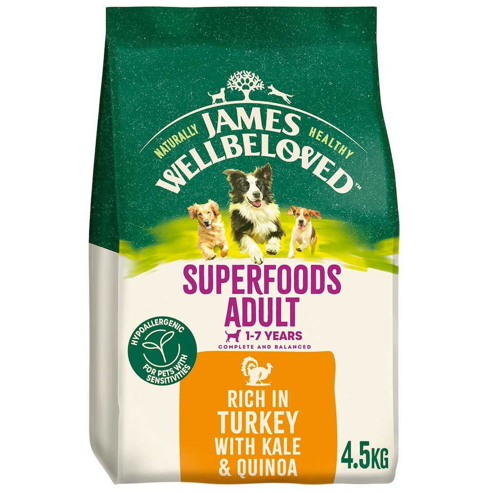image 1 of James Wellbeloved Superfoods Adult Dry Dog Food Turkey with Kale & Quinoa 4.5kg