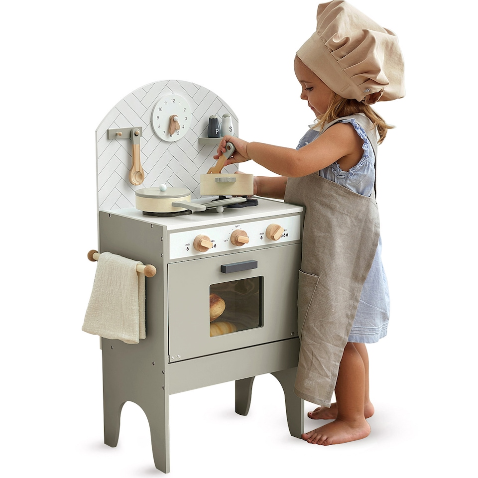 image 1 of Hooga Playroom Play Kitchen - Wooden Role Play Toy with 6 Utensils - Grey | Grey | One Size | 1