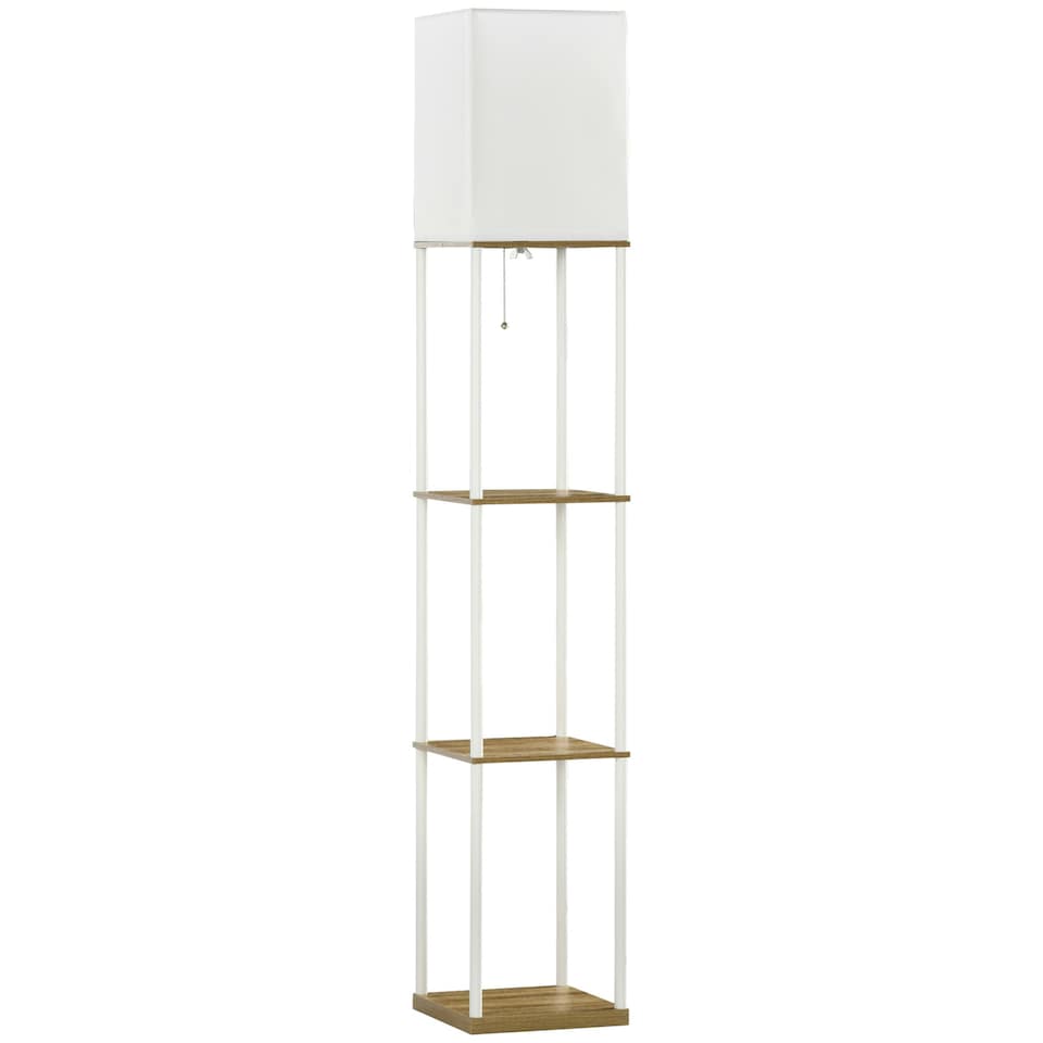 image 1 of HOMCOM Modern Floor Lamp with Shelves and Fabric Lampshade