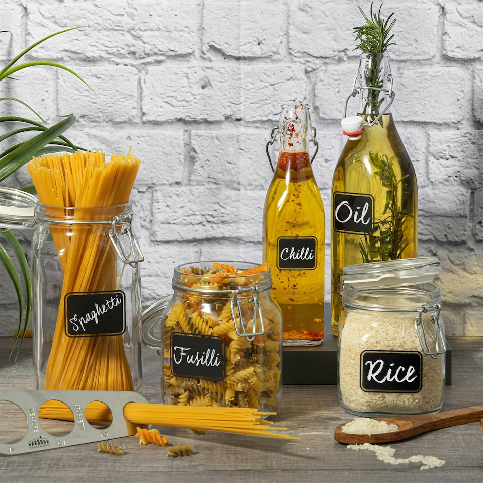 image 1 of Bormioli Rocco Lavagna Glass Storage Jars with Labels - 750ml - Pack of 6