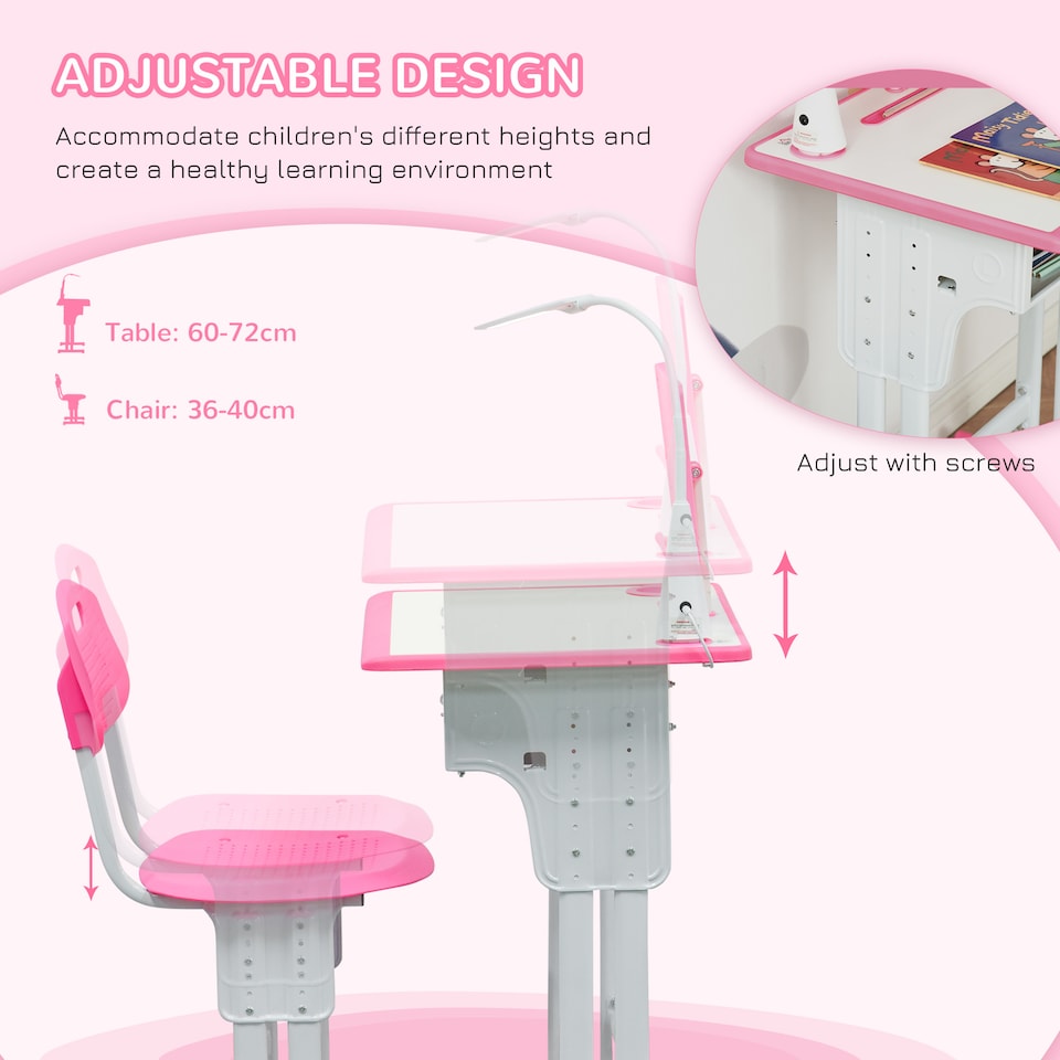 image 1 of HOMCOM Kids Desk and Chair Set with Drawer, Book Stand, Pen Slot