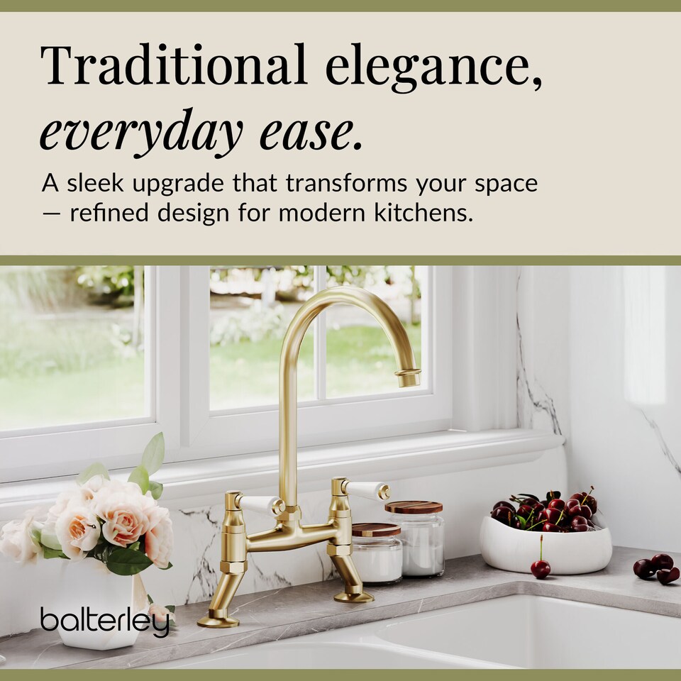 image 1 of Traditional Kitchen Sink Bridge Mixer Tap - Brushed Brass Lever | Copper | Brushed Brass | 1