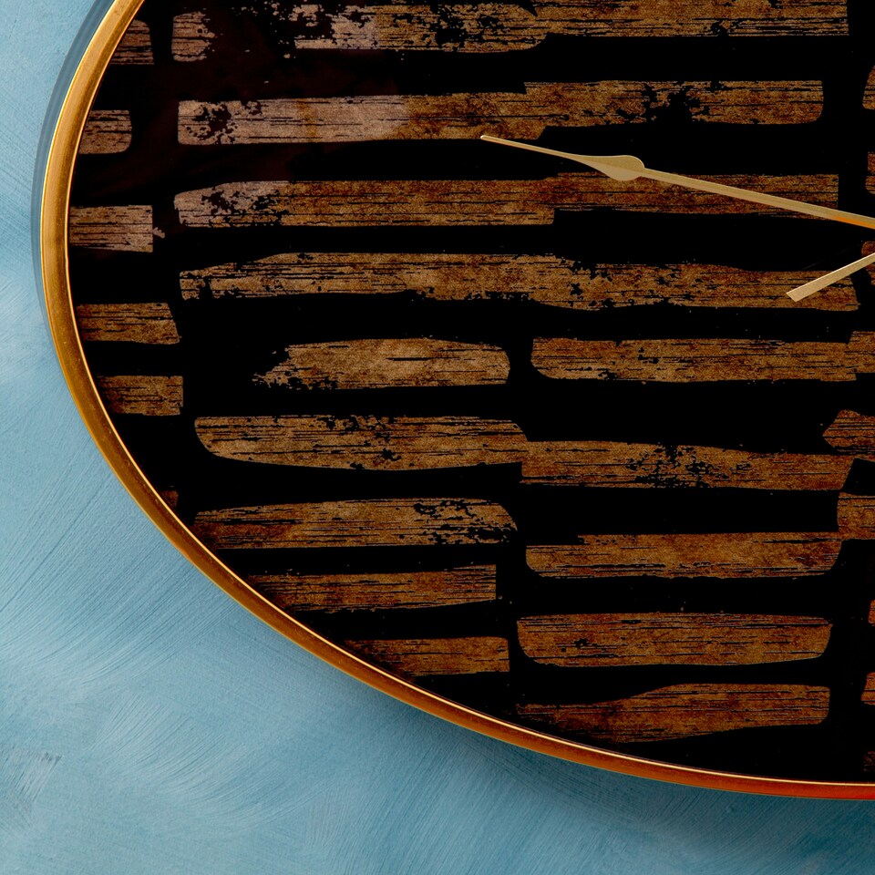 image 1 of Interiors by Premier Modern Black and Gold Wall Clock, Agate Effect Glass Clock With Artistic Brushstroke Dial, Wall Clock