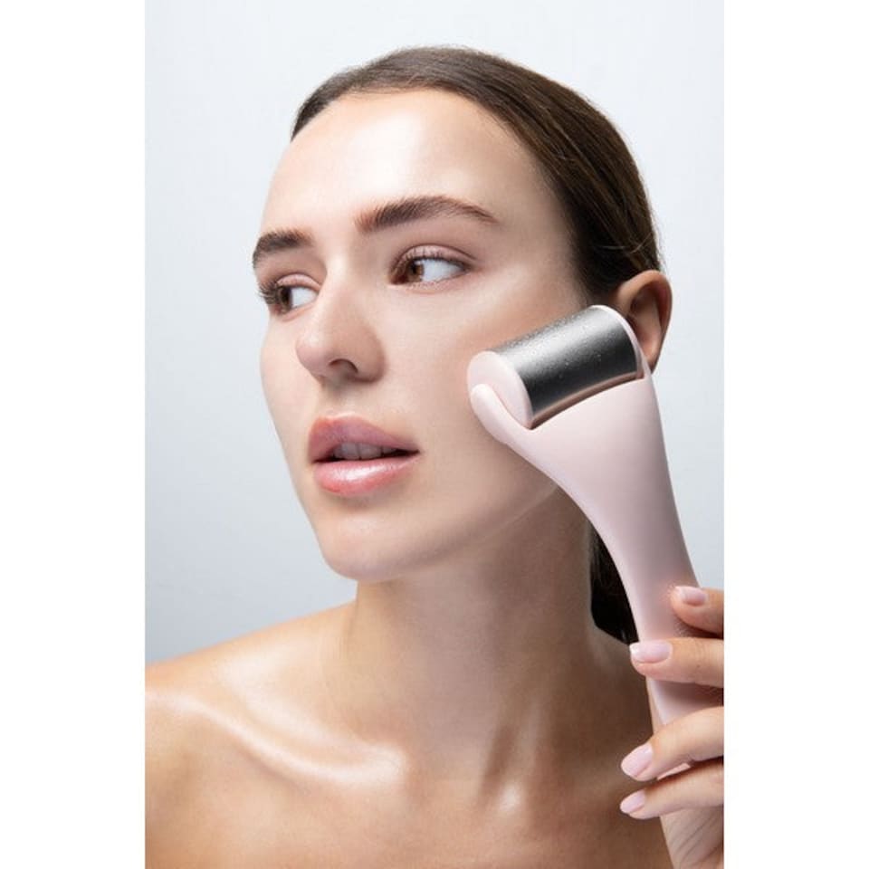 image 1 of Brushworks Stainless-Steel Ice Roller for Face & Neck | Pink