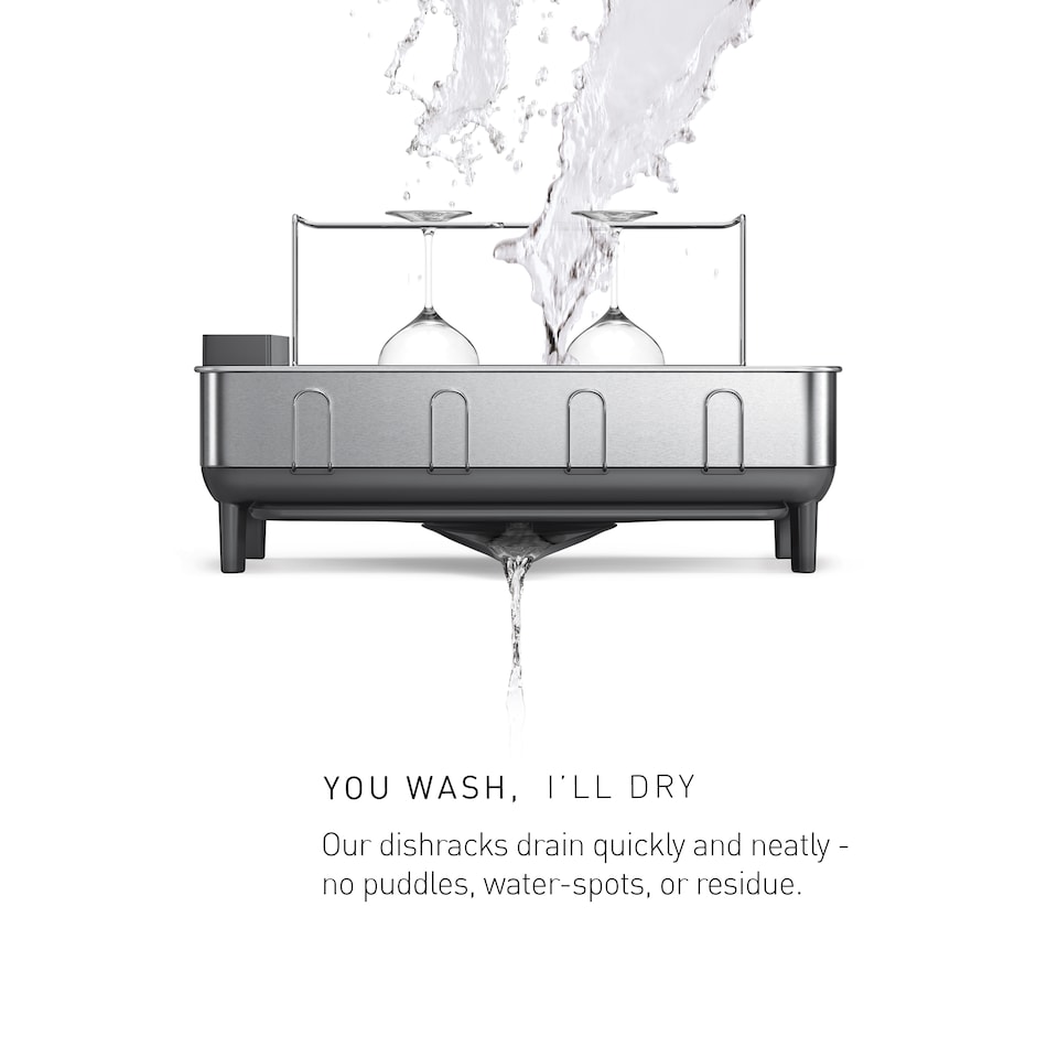 image 1 of Simplehuman Steel Frame Dish Rack Dish Drainer, Brushed Stainless Steel