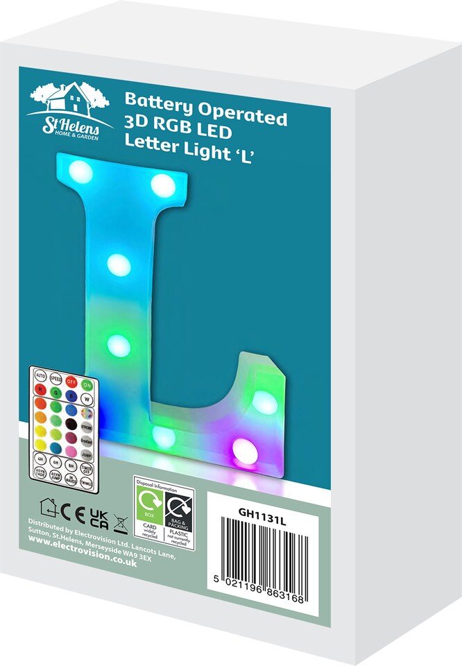 image 1 of Battery Operated RGB Letter   With Remote Control Letter L