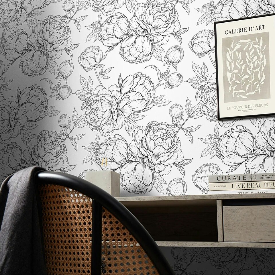 image 1 of Flora Wallpaper in Monochrome Multi
