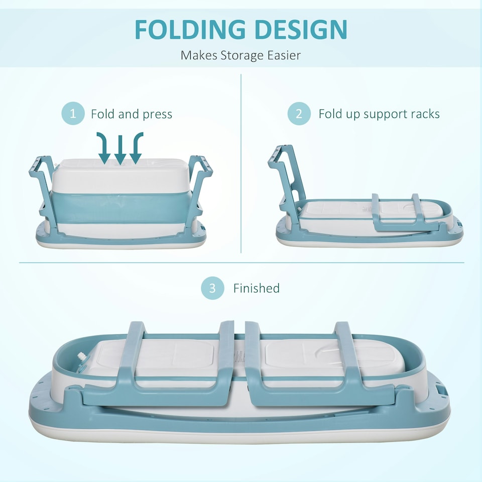 image 1 of HOMCOM Foldable Bathtub Kids Bath Tub with Lid Large Bathtubs for 1 - 12 Years