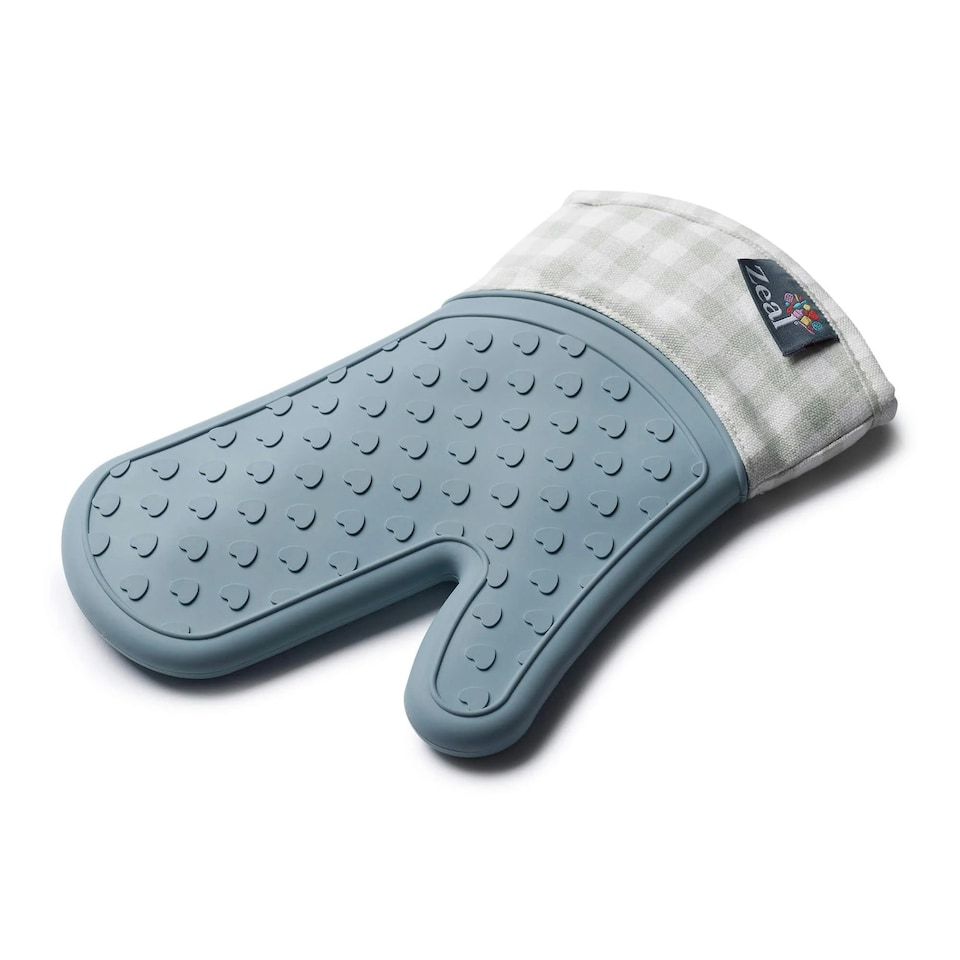 image 1 of Steam Stop™ Silicone Single Oven Glove, Gingham Blue | Duck Egg Blue