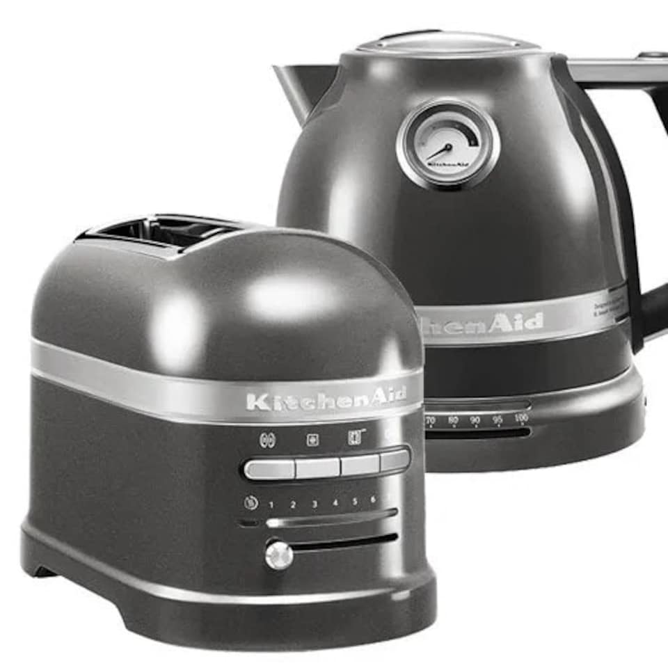 image 1 of KitchenAid Artisan Medallion Silver 2 Slot Toaster and Kettle Set
