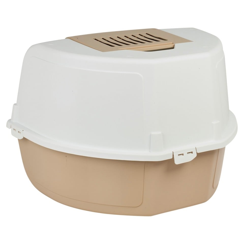 image 1 of Large Cat Corner Litter Tray Hooded Deep Cover Toilet Flap Box with Filter & Scoop | Multi | Mocca | 1