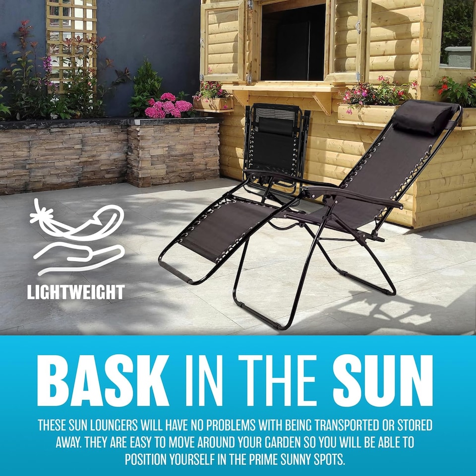 image 1 of 2 X Zero Gravity Chairs Garden Reclining Recliner Relaxer Sun Lounger