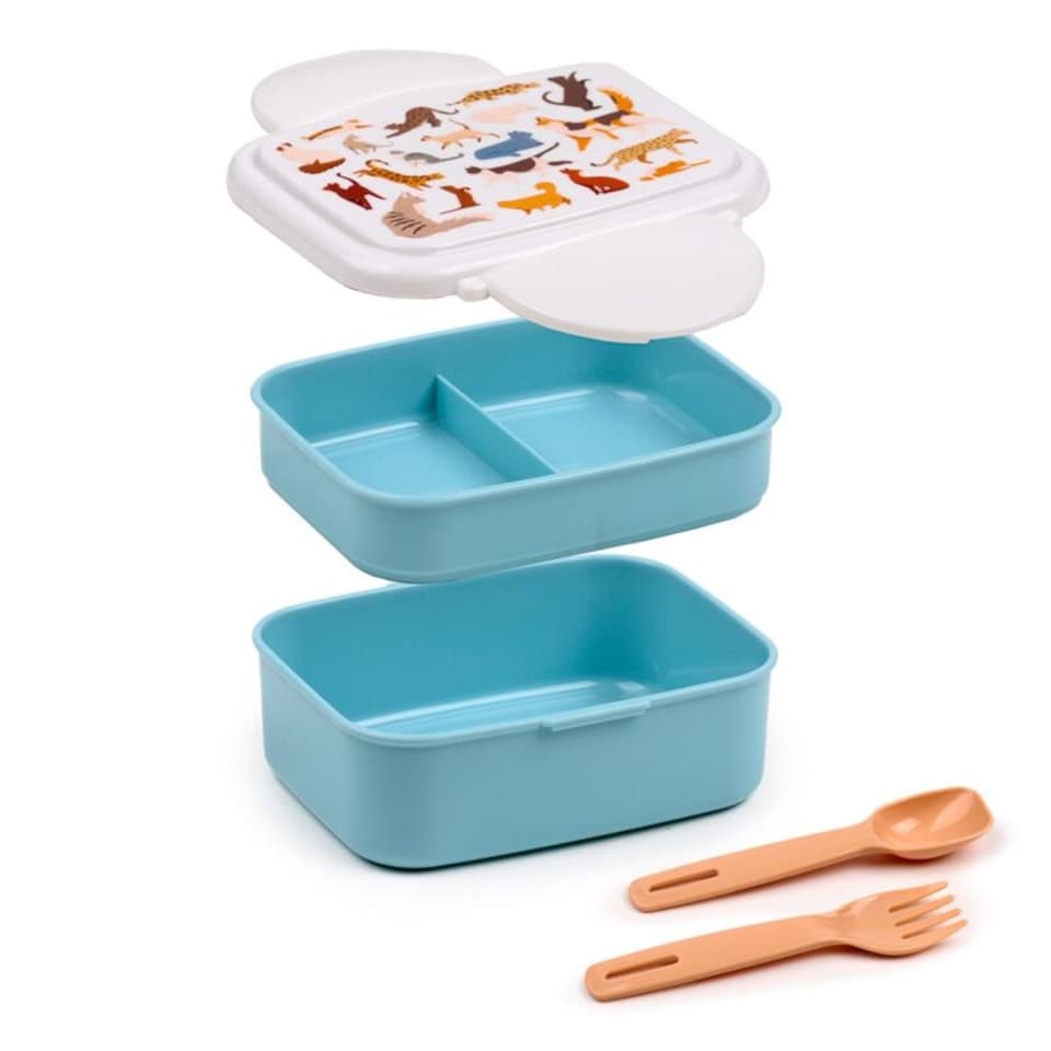 image 1 of Feline Fine Cats Clip Lock Stacked Bento Lunch Box with Cutlery