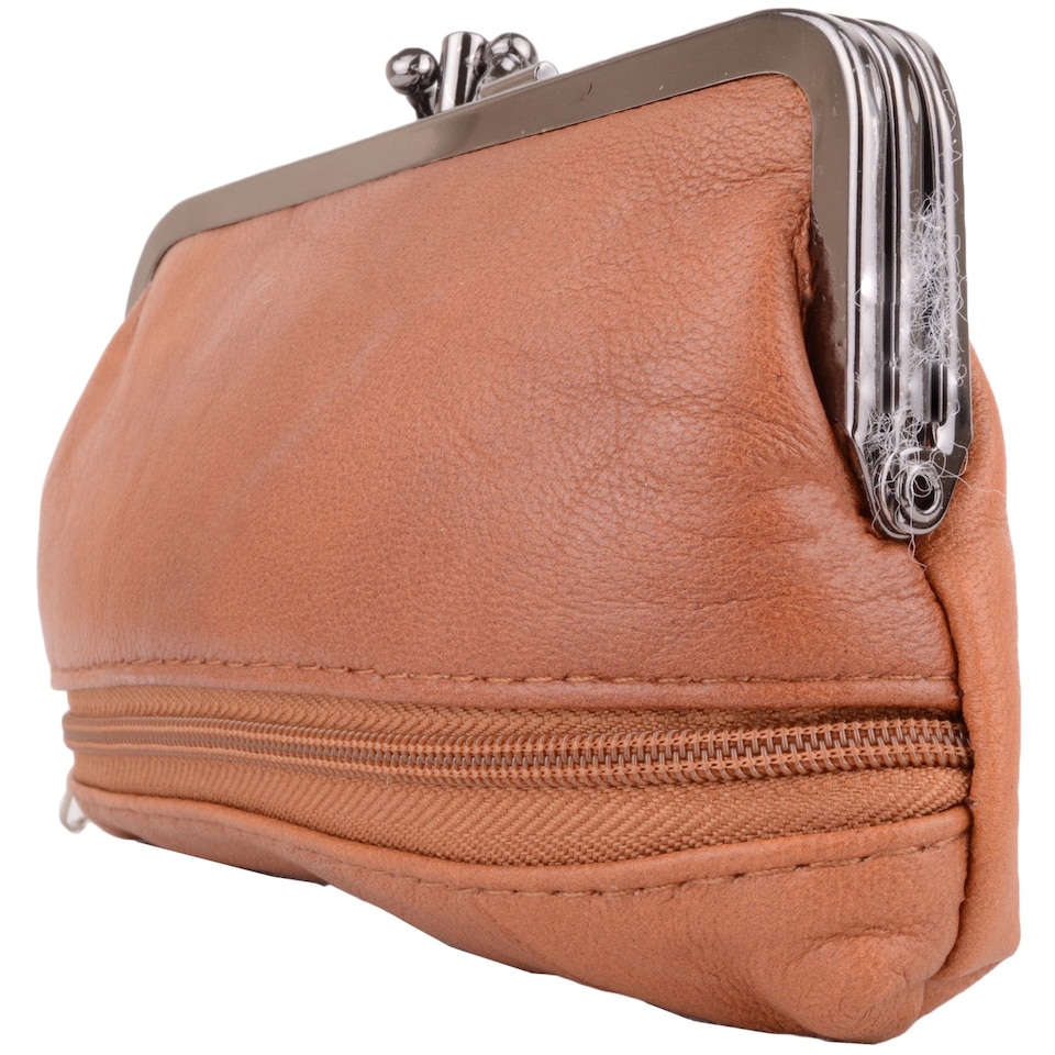 image 1 of Lorenz Womens Super Soft Nappa Leather Double Clip Frame Purse/Coin Holder | Brown | Tan