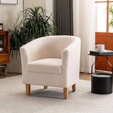 Fabric Tub Chair Colour Range Wooden Legs Armchair Living Room Modern Office | Cream