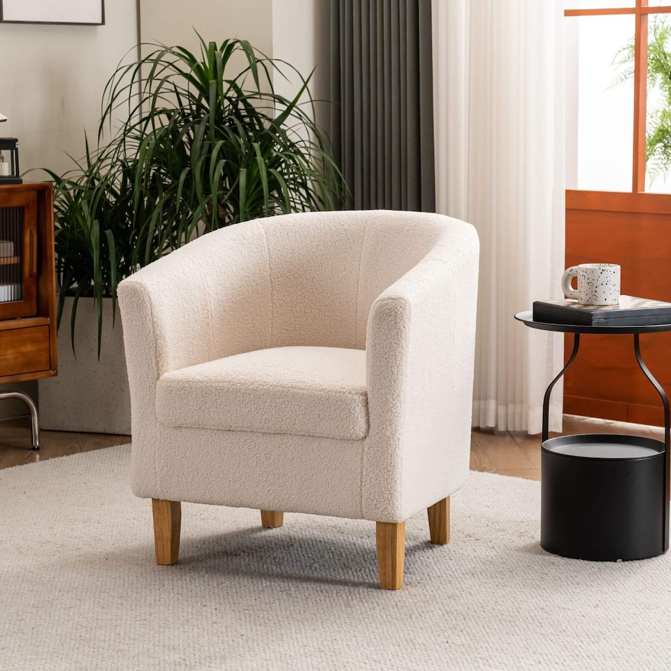 image 1 of Fabric Tub Chair Colour Range Wooden Legs Armchair Living Room Modern Office | Cream