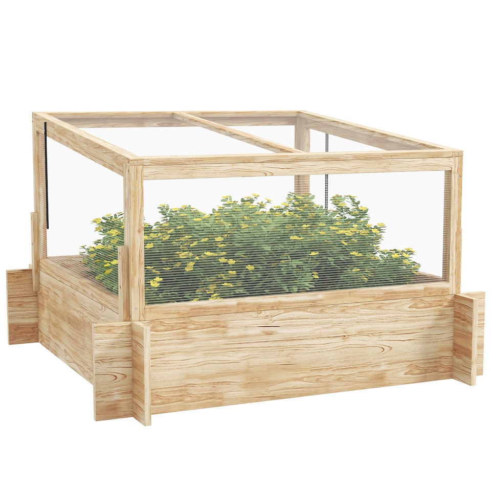 image 1 of Outsunny Outdoor Raised Garden Bed with Cold Frame Greenhouse and Openable Top