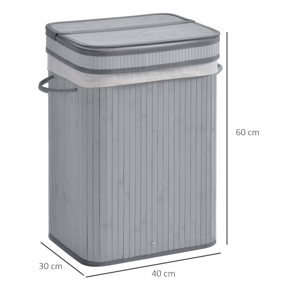 image 1 of HOMCOM 70L Wood Laundry Basket A Compartment Flip Lid Removable Lining Grey