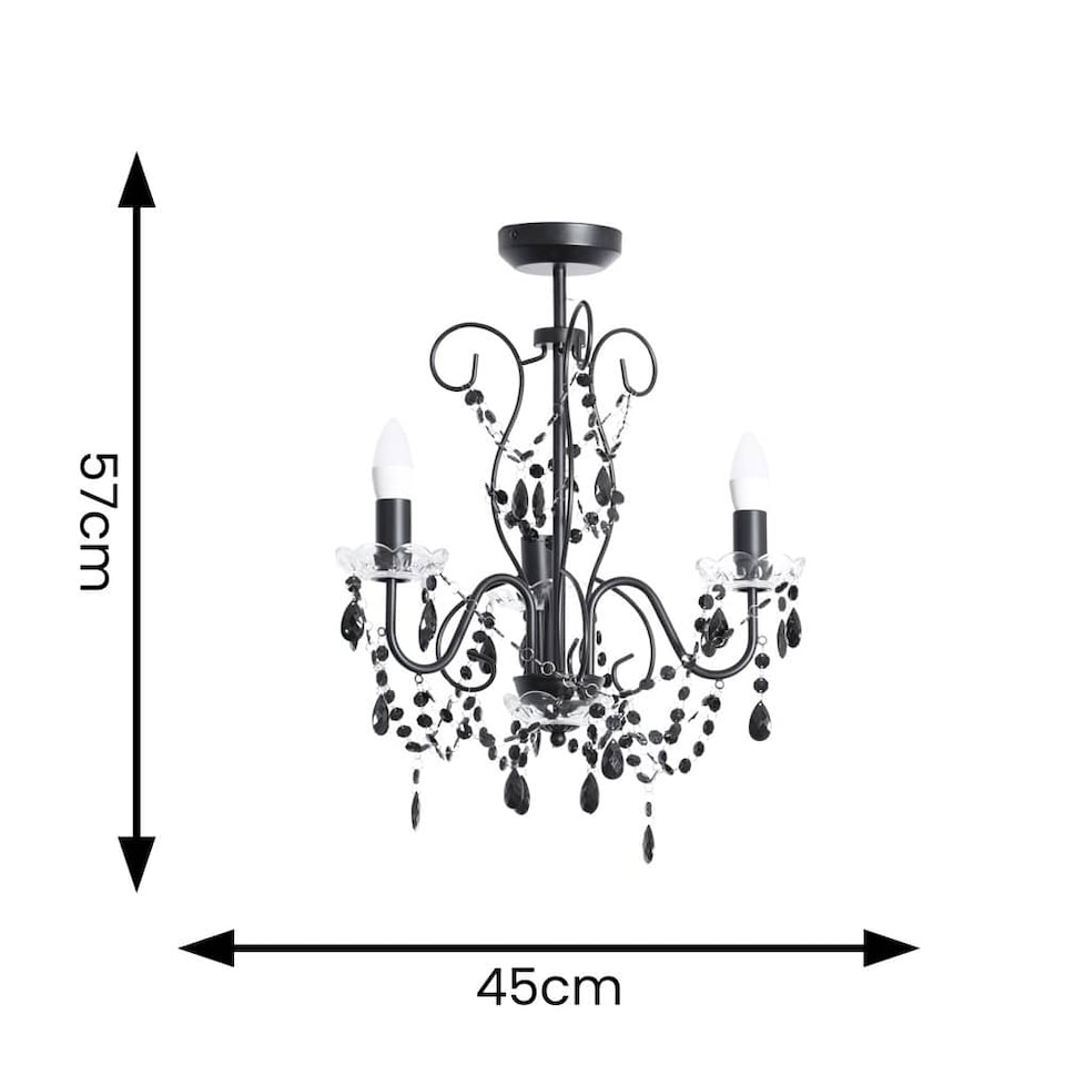 image 1 of ValueLights Viscount 3 Way Black Jewel Chandelier Ceiling Pendant Light | Black