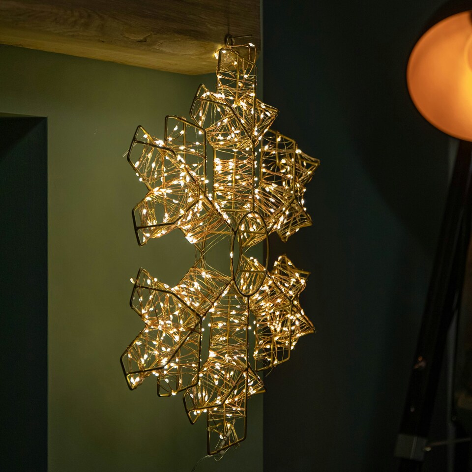 image 1 of 45cm Light up Rose Gold Metal Hanging Christmas Snowflake with 600 Warm White LEDs