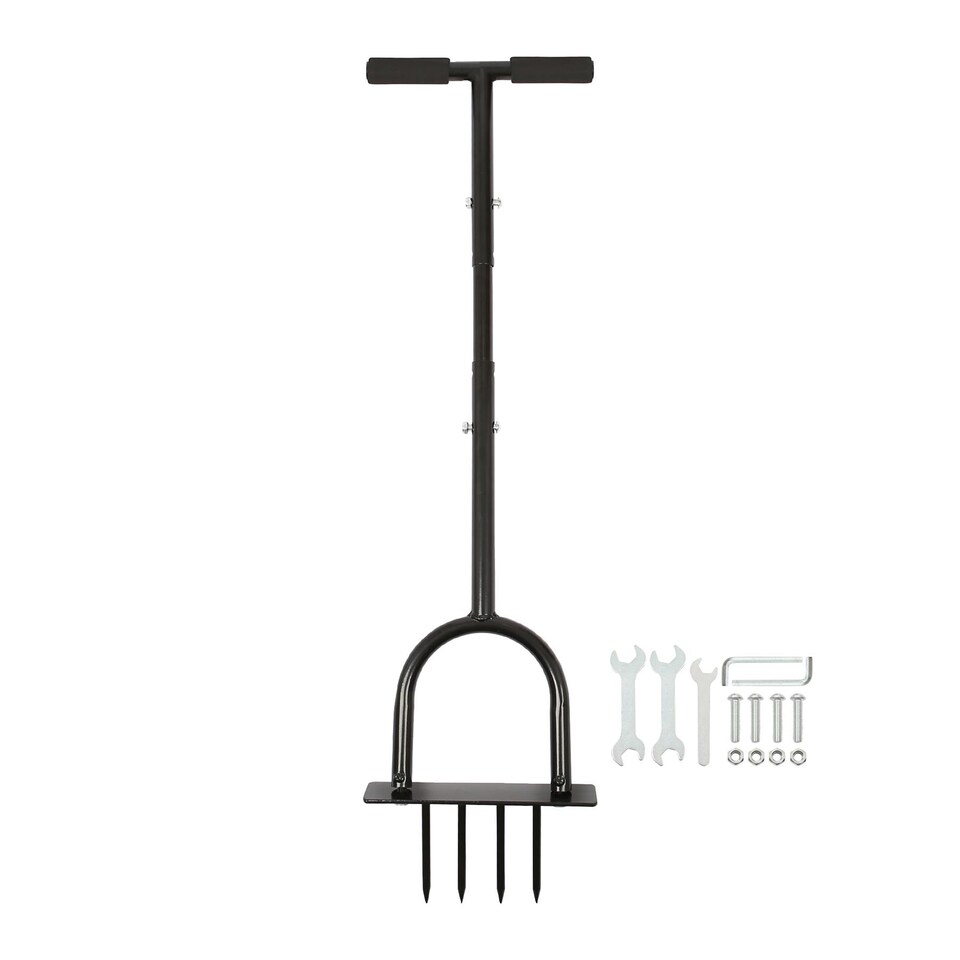 image 1 of Harbour Housewares 4-Prong Lawn Aerator - 24.5cm x 1M - Black