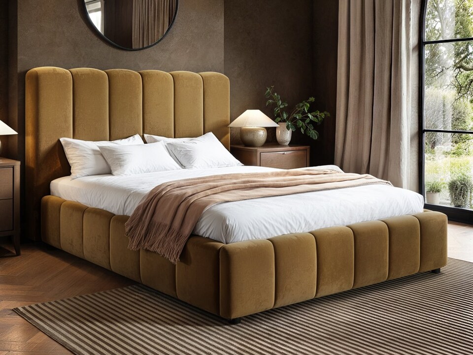 image 1 of SOLACE+CO Emilie Ribbed Ottoman Kingsize Bed Mocha Velvet