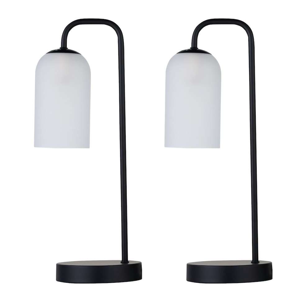 image 1 of Set of 2 Victoria - Black Touch Lamps with Frosted Glass Shades | Black | White | Large | 2