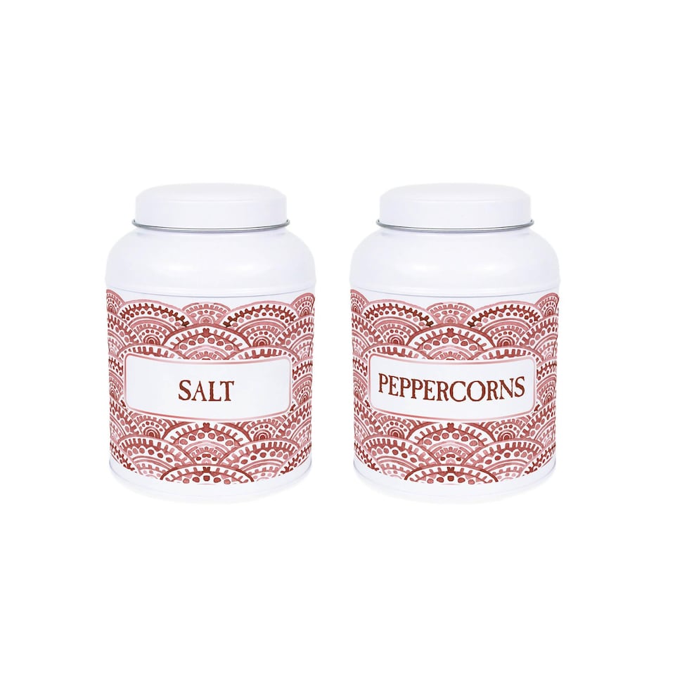 image 1 of Painted Scales Salt & Peppercorn Canisters - Small Kitchen Seasoning Jars
