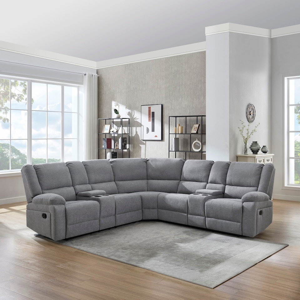 image 1 of Praga 5 Seater Manual Recliner Corner Sofa | Grey | Light Grey | Five Plus Seater