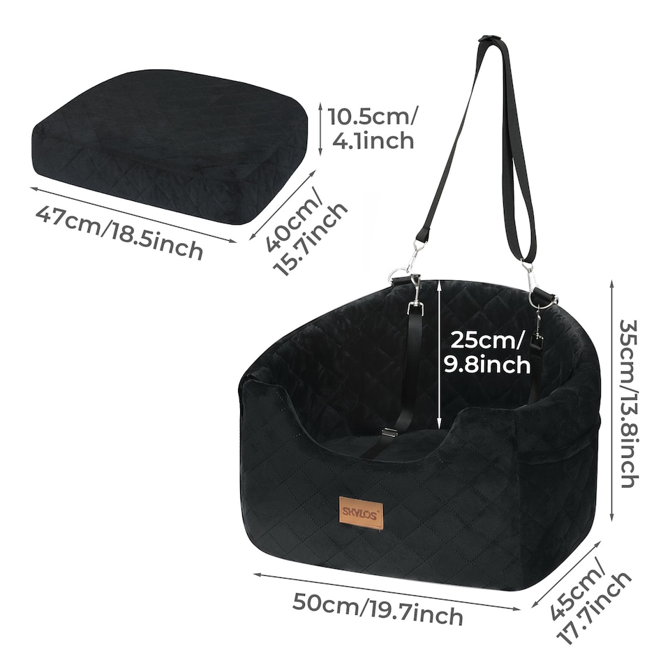 image 1 of Skylos Dog Booster Car Seat Safe Puppy Travel Carrier Bed Bag Basket Pet | Black | Black
