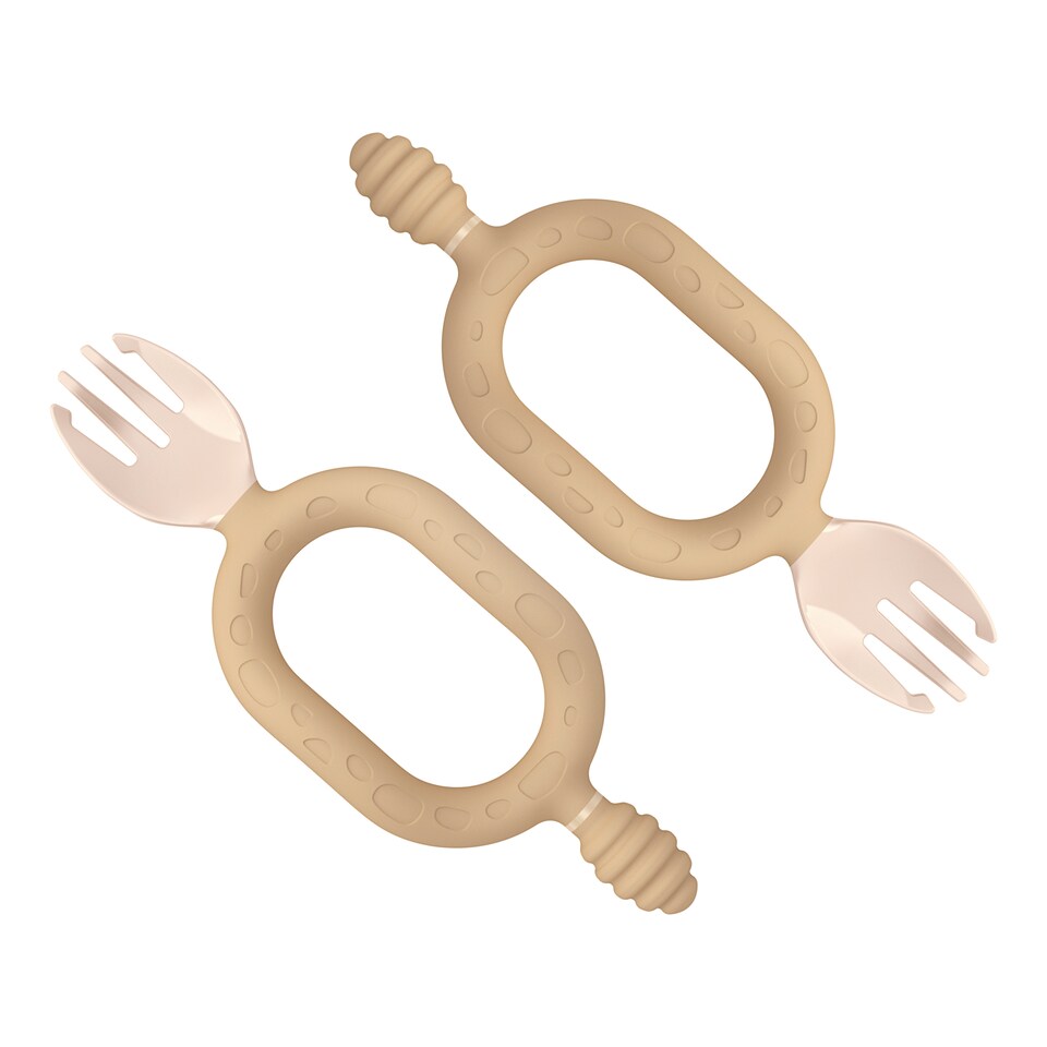 image 1 of Bibado Sporkit Multi-Stage Baby Weaning Spork & Dipper - Fawn, 2 Pack