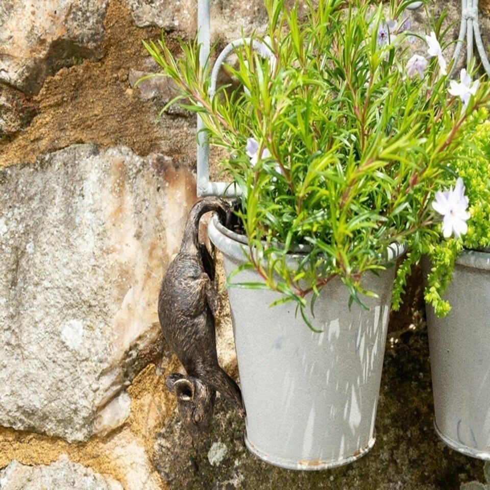 image 1 of Antique Bronze Coloured Mouse Pot Buddy Plant Pot Hanger - L10.5 x W4.5 x H5 cm